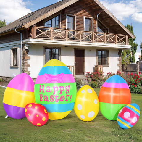 Camuland Easter inflatable 5.9ft assembly with ground stakes and ropes.
