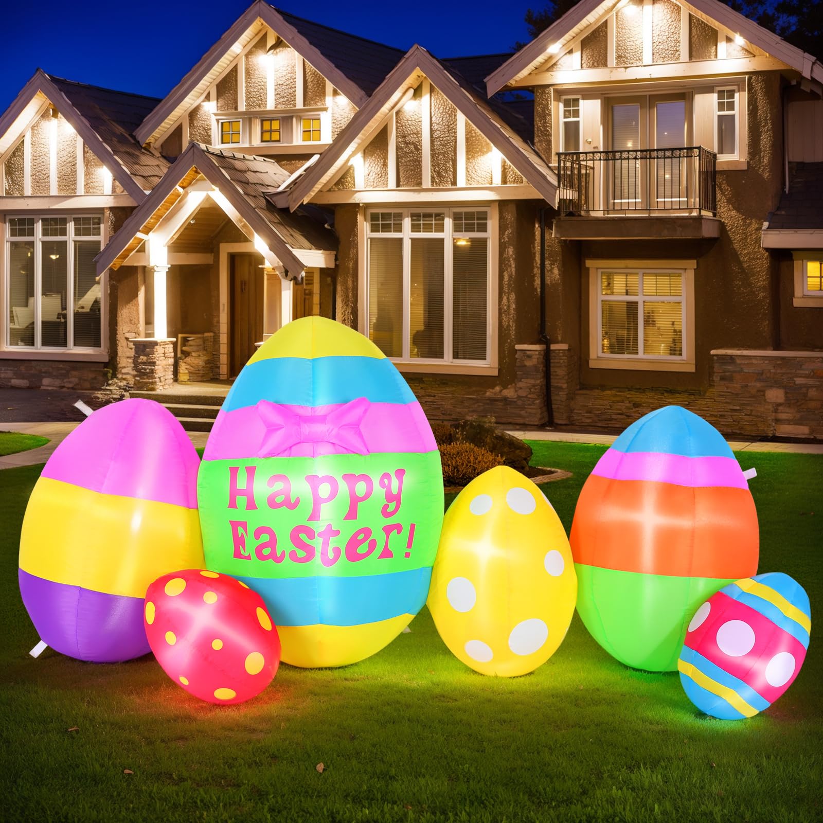 Camuland Easter inflatable 5.9ft front view with bright LEDs for yard decor.