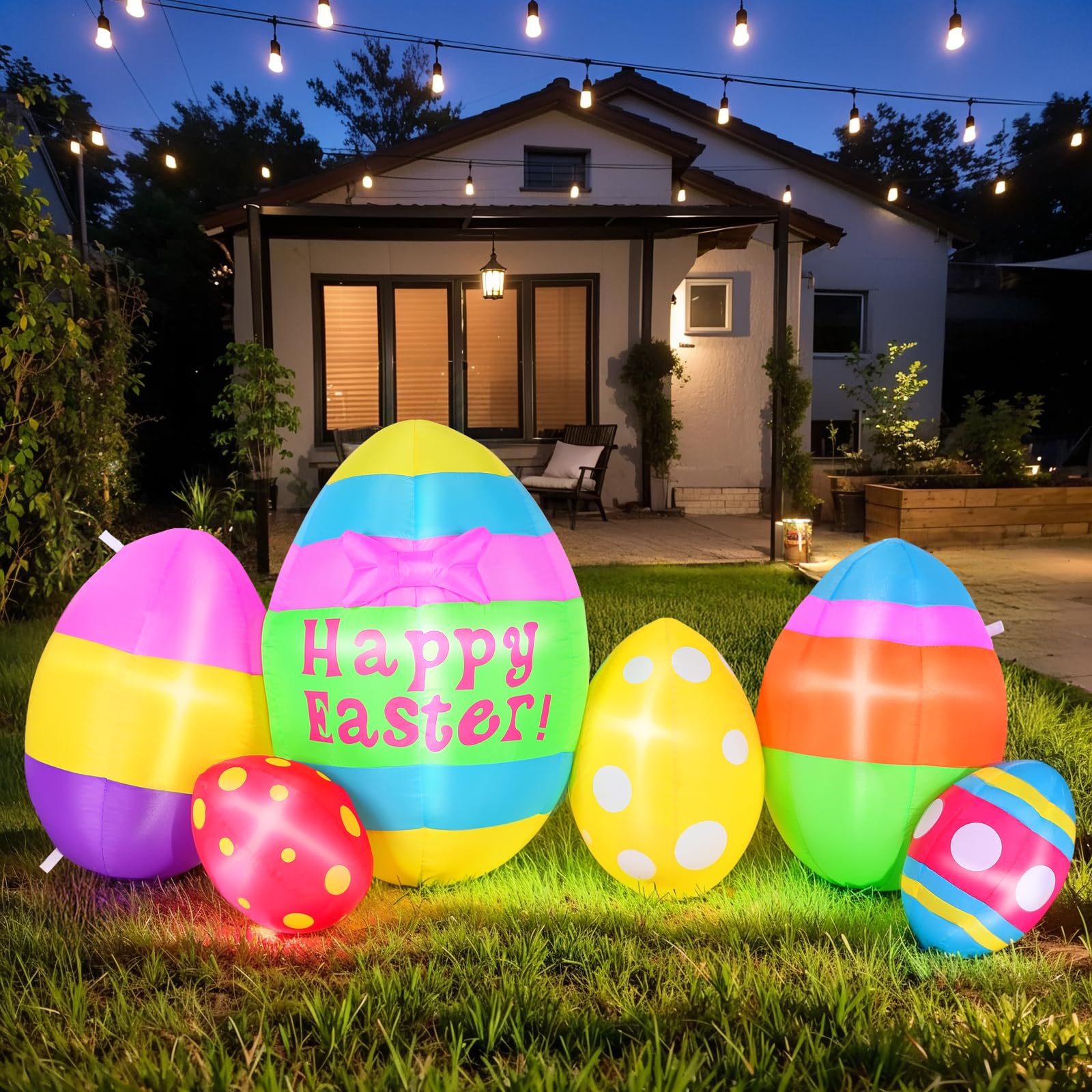 Camuland festive Easter decor brightens porch and yard.