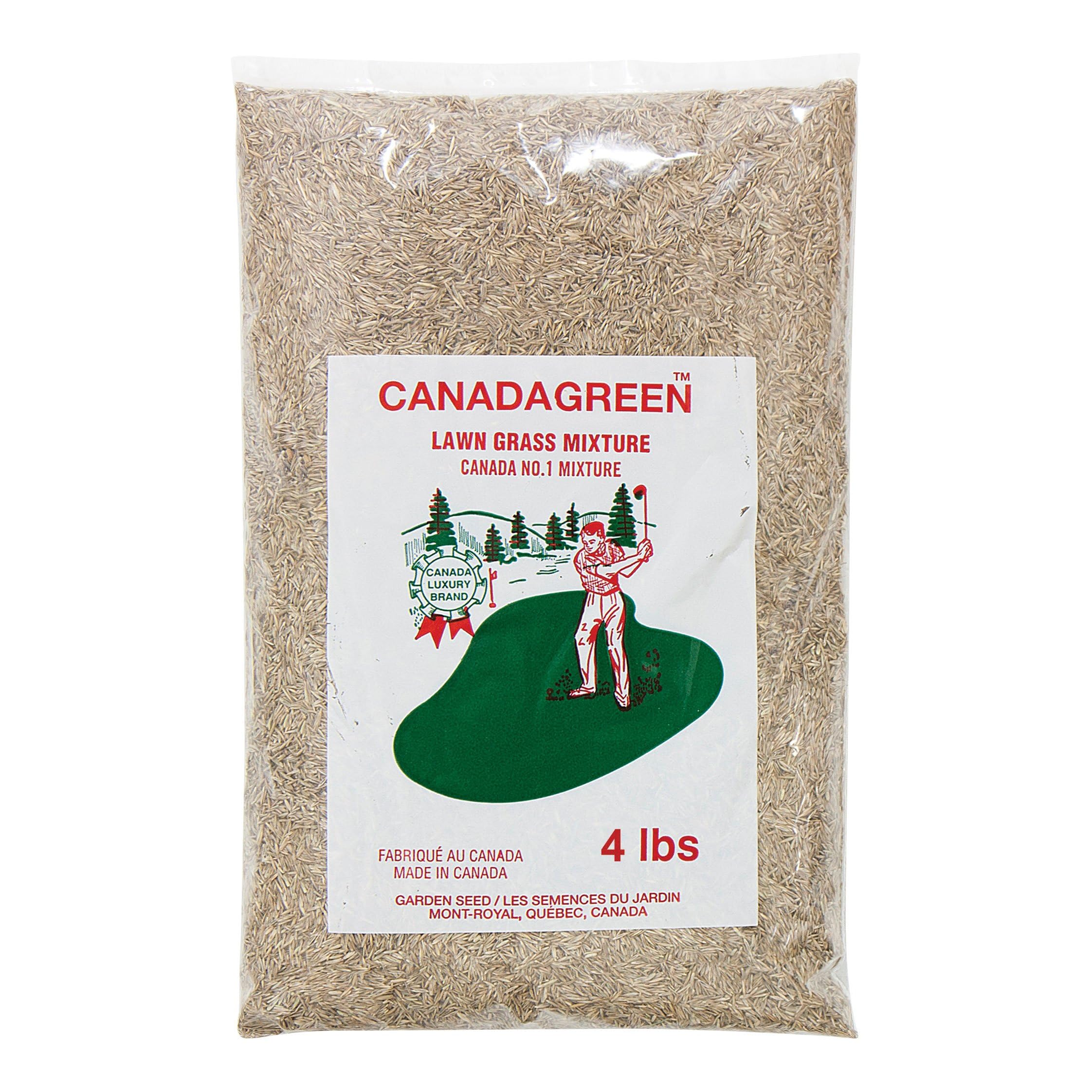 Canada Green grass seed 4lb bag front for easy yard upgrades.