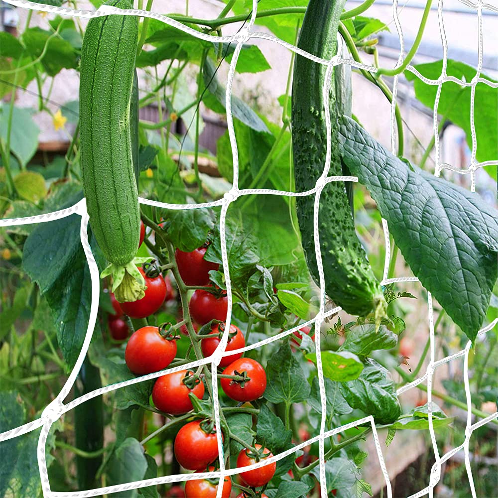 CANAGROW heavy-duty trellis netting supports tomato vines with durable, reusable construction.