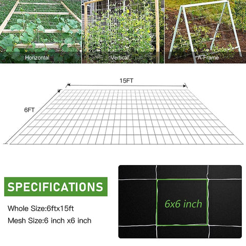 CANAGROW heavy-duty trellis installed on garden posts for vertical growth.