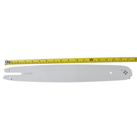Cancanle 16-inch guide bar close-up highlighting 3/8 inch pitch and 0.058 inch gauge for precise cuts.