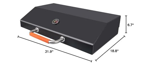 Candana hinged lid protects food prep area while you cook on windy days