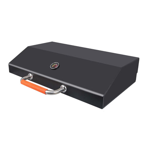 Candana hinged lid doubles as weather shield when closed for rain protection