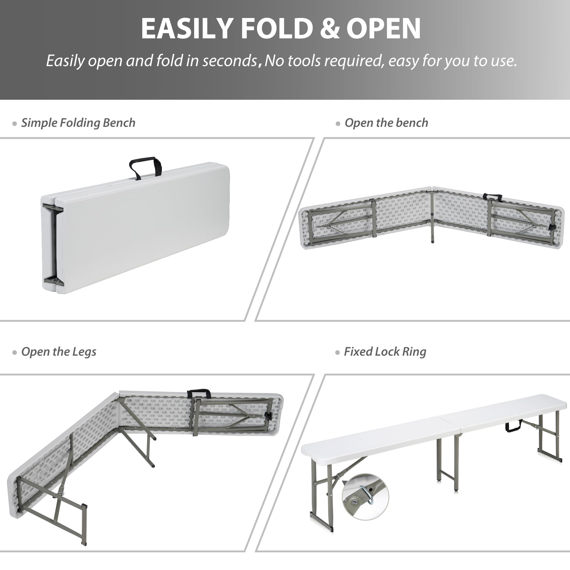 Candockway 6ft folding bench triangle-frame provides sturdy support.