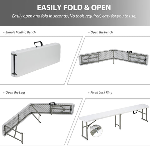 Candockway 6ft folding bench triangle-frame provides sturdy support.