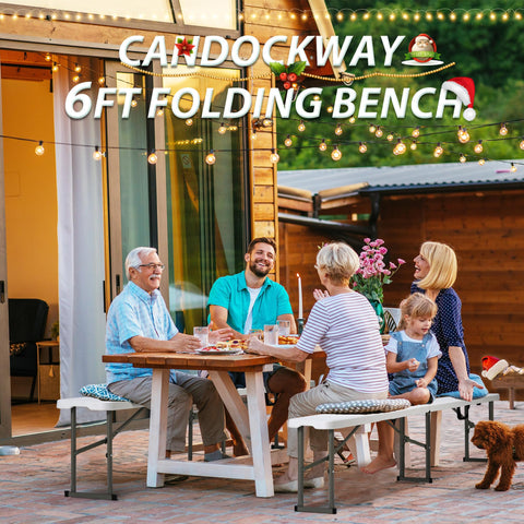 Candockway portable outdoor bench with waterproof panel, ideal for picnics and garden gatherings