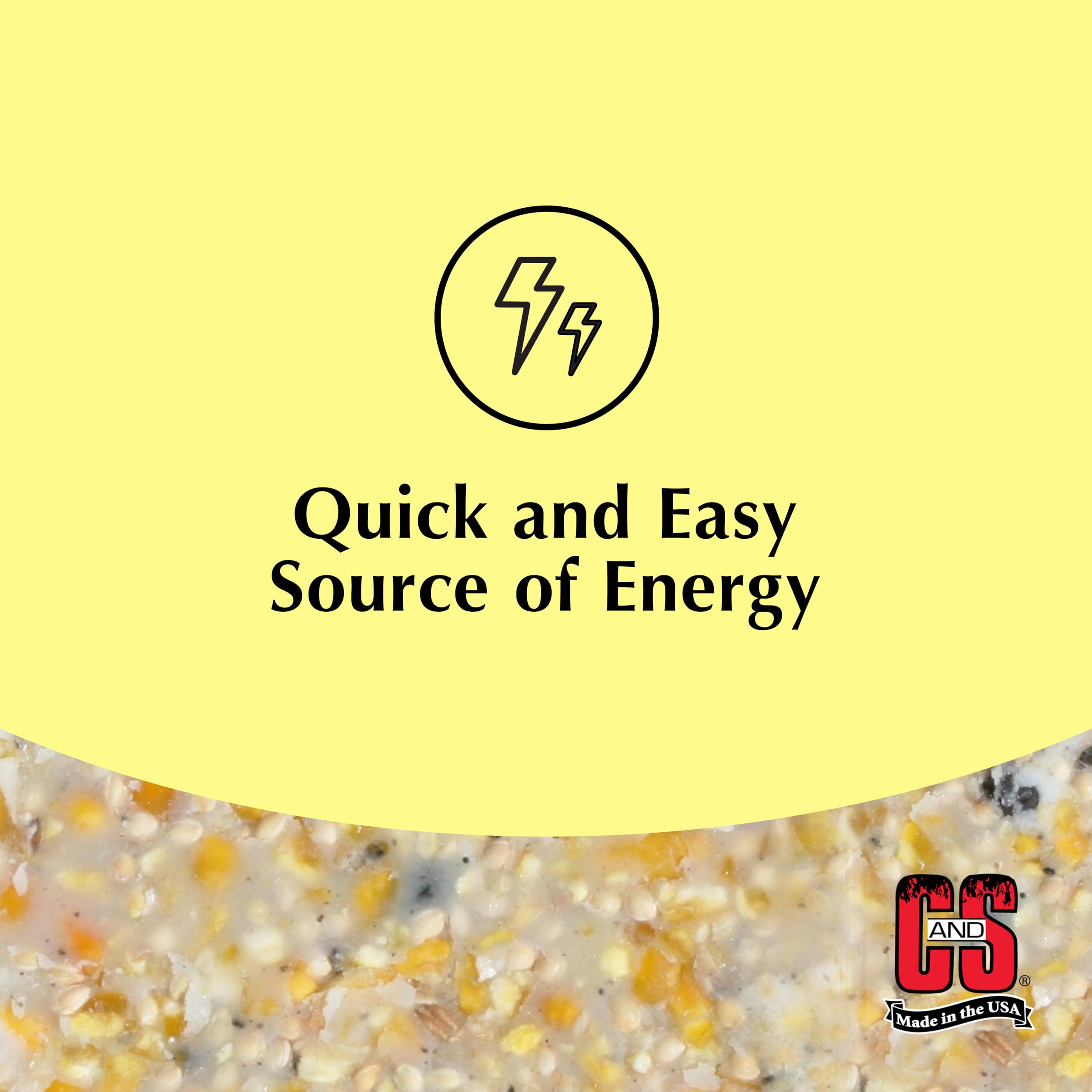 C&S High Energy Suet ingredients close-up show seeds and fruits.