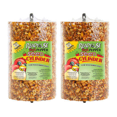 C&S hot pepper seed cylinder unwrapped and ready to hang for year-round feeding.