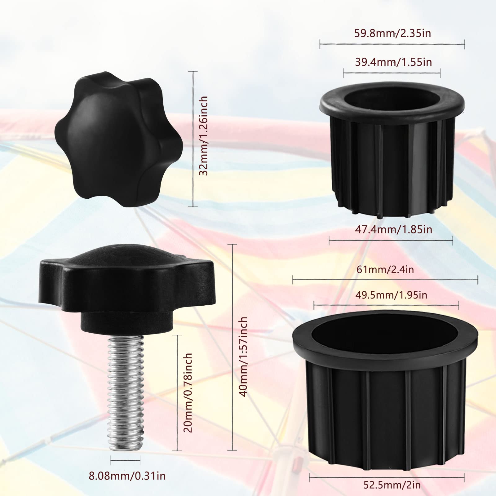 CANIPHA M8-threaded knob ensures firm tightening on any patio pole