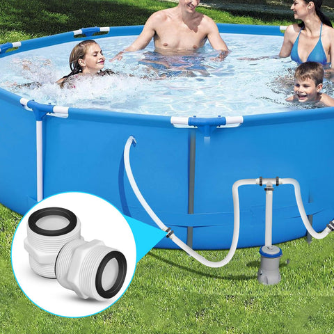 Includes two adapters for flexible pool hose routing.