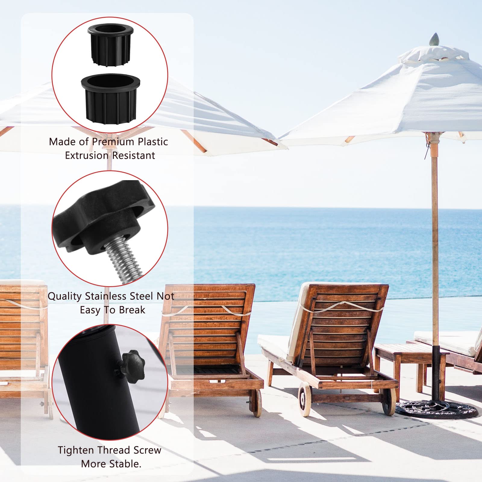 CANIPHA umbrella base screw thread provides robust attachment and stability