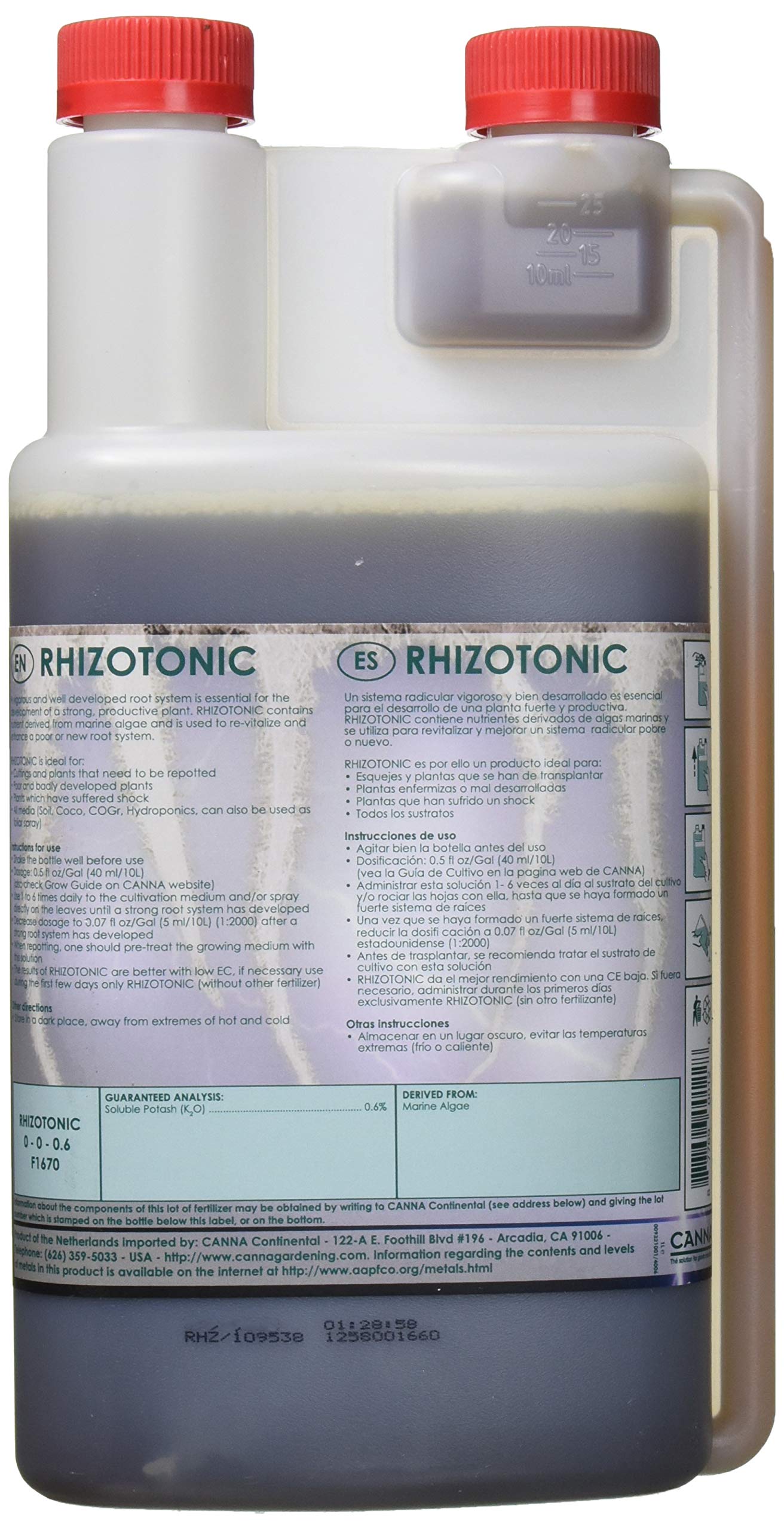 Canna Rhizotonic bottle pour enables easy dosing to speed germination.