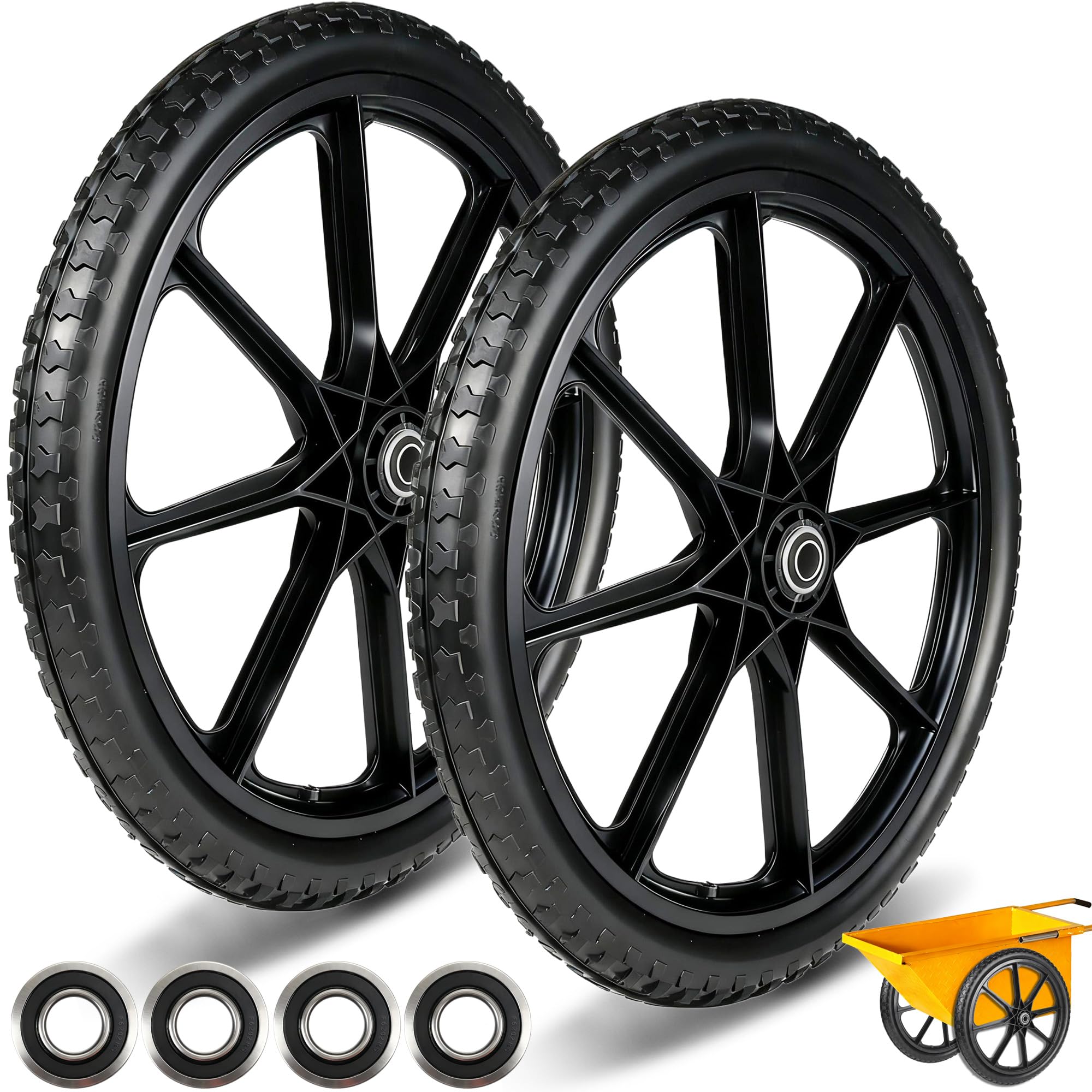 CANWUPON 20-inch flat-free wheel for rugged yard tasks with maintenance-free use.