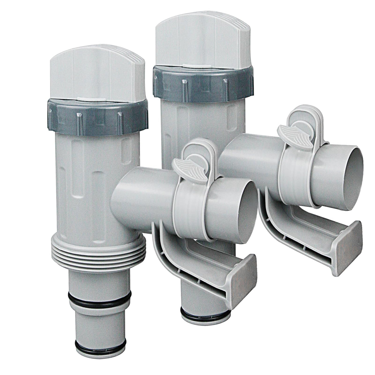 CanyRoom plunger valve with pipe holder connected to pool hose for leak-resistant setup.