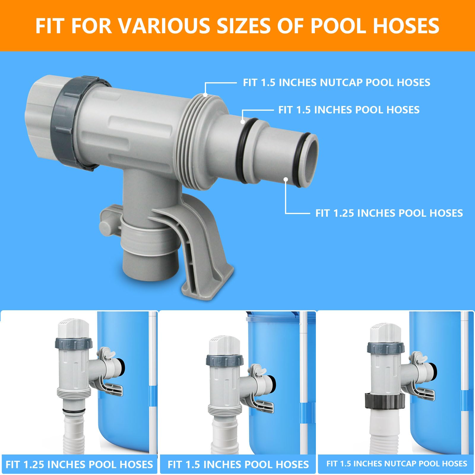 CanyRoom valve fits 1.25-inch and 1.5-inch hoses for various above-ground pools.