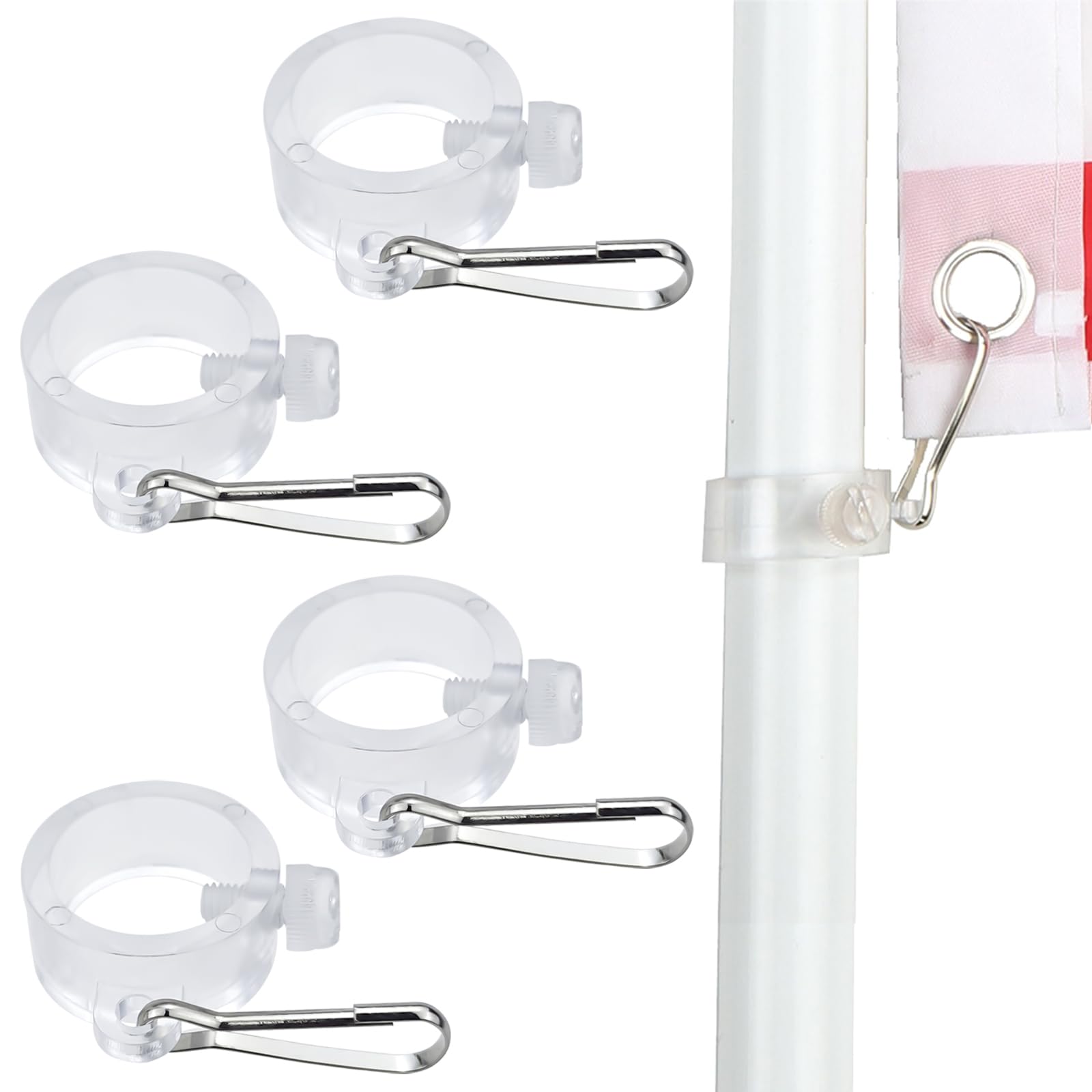 Capiant 4-pack flag pole rings with hook for quick, secure grommet flag mounting