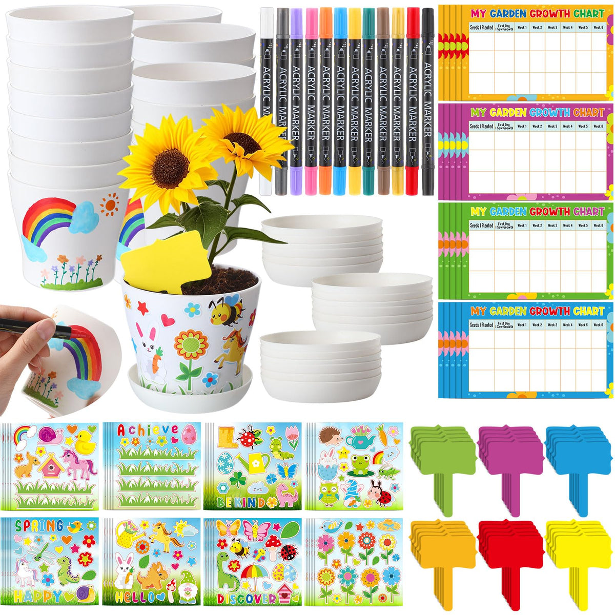 Capoda 24-set garden pots craft kit with colorful pots for classroom craft