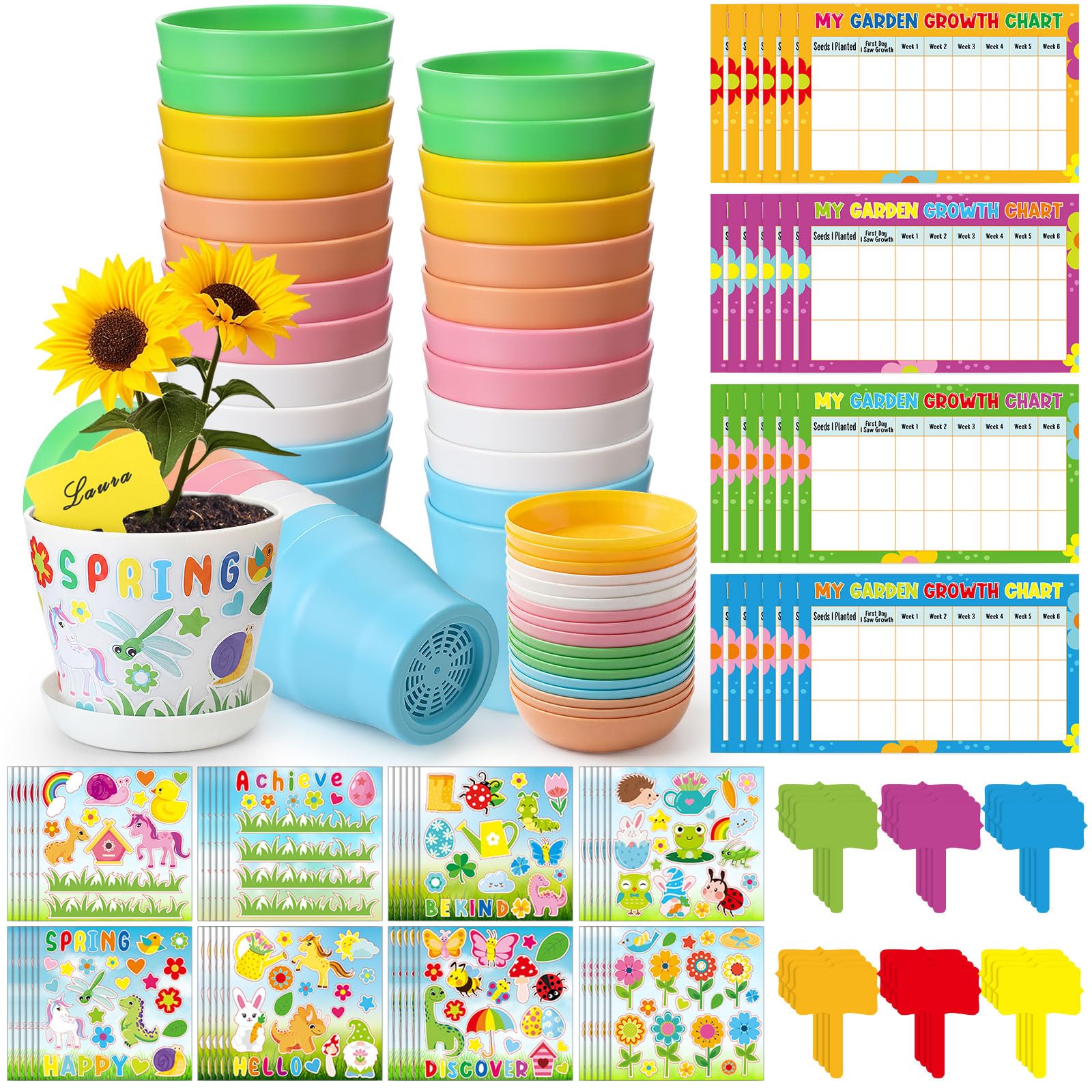 Capoda 48-set garden pots in colorful finishes for classroom gardening projects