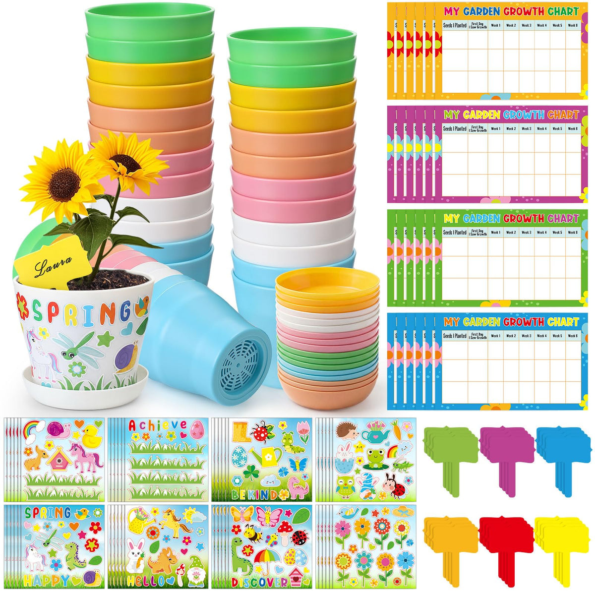 Capoda 48-set garden pots in colorful finishes for classroom gardening projects