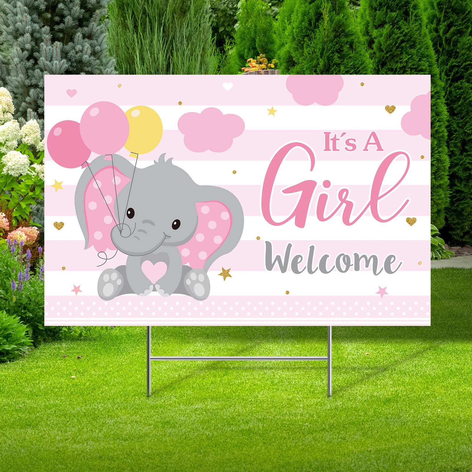 Capoda it's a girl yard sign with pink elephants for outdoor baby shower decor