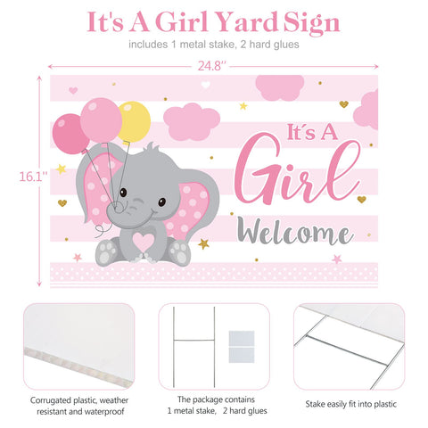 Capoda pink elephants themed yard sign enhances outdoor gender reveal decor