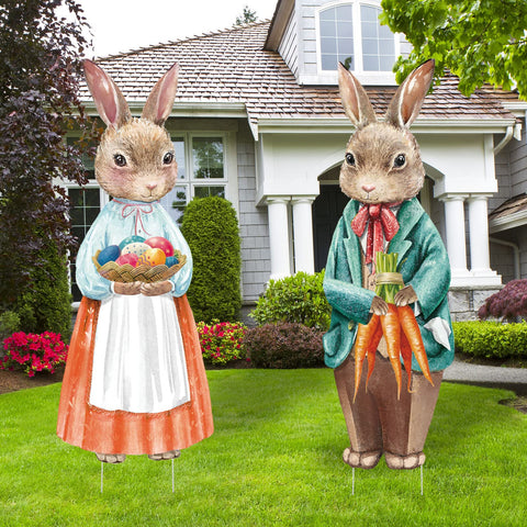 Capoda Easter bunny with carrot yard sign boosts curb appeal and welcomes spring.