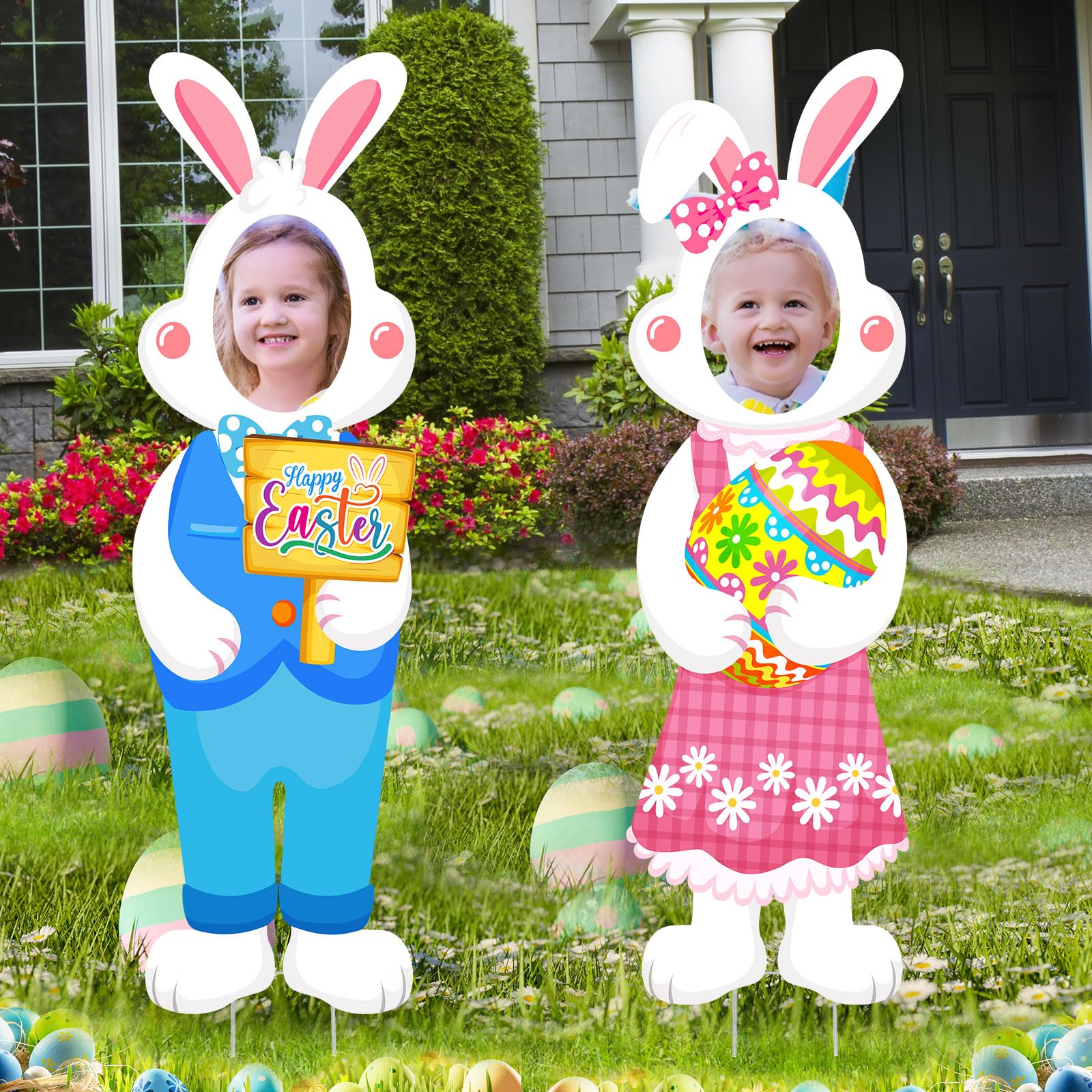 Capoda Easter face yard sign bunny display for outdoor garden decor.