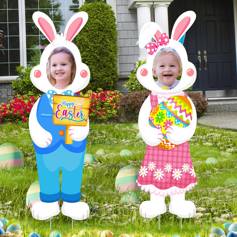 Capoda Easter face yard sign bunny display for outdoor garden decor.