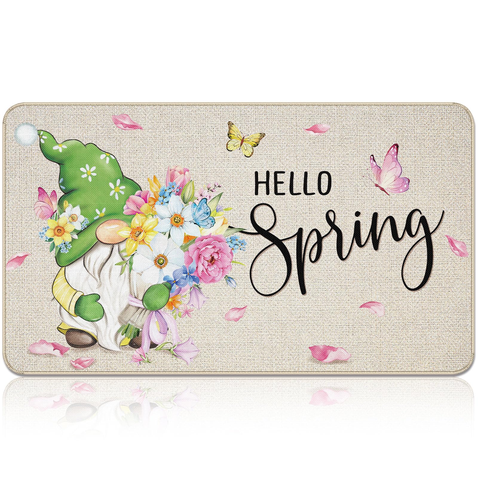 Capoda Hello Spring doormat with gnomes and flowers traps dirt at the door