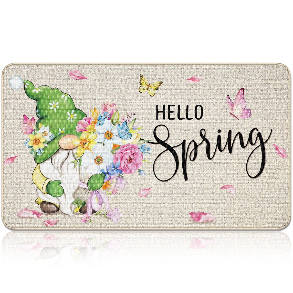 Capoda Hello Spring doormat with gnomes and flowers traps dirt at the door
