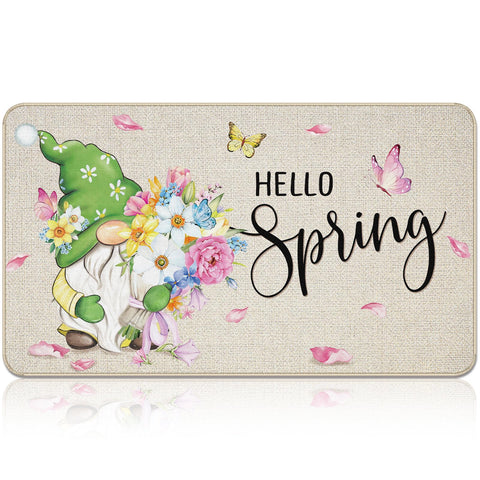 Capoda Hello Spring doormat with gnomes and flowers traps dirt at the door