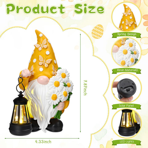 Capoda yellow gnome with daisies brightening porch at dusk
