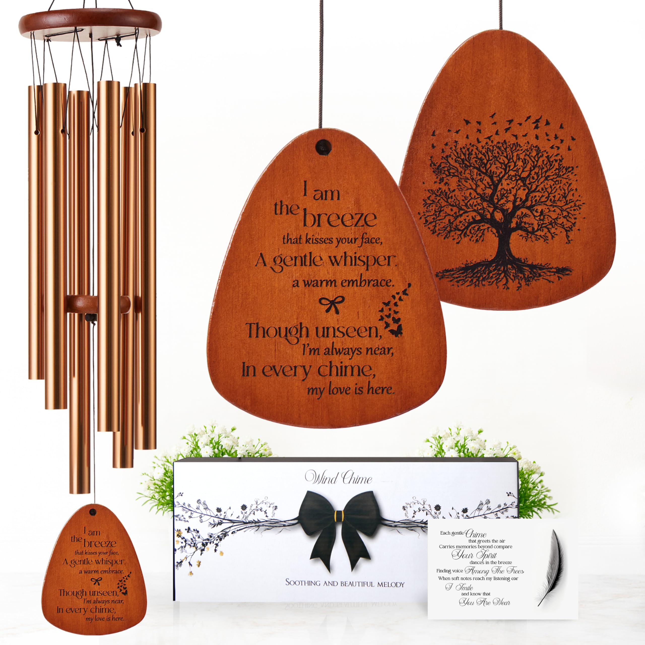 Captain Decor 32-inch memorial wind chimes outdoors with double-sided engraving for remembrance.
