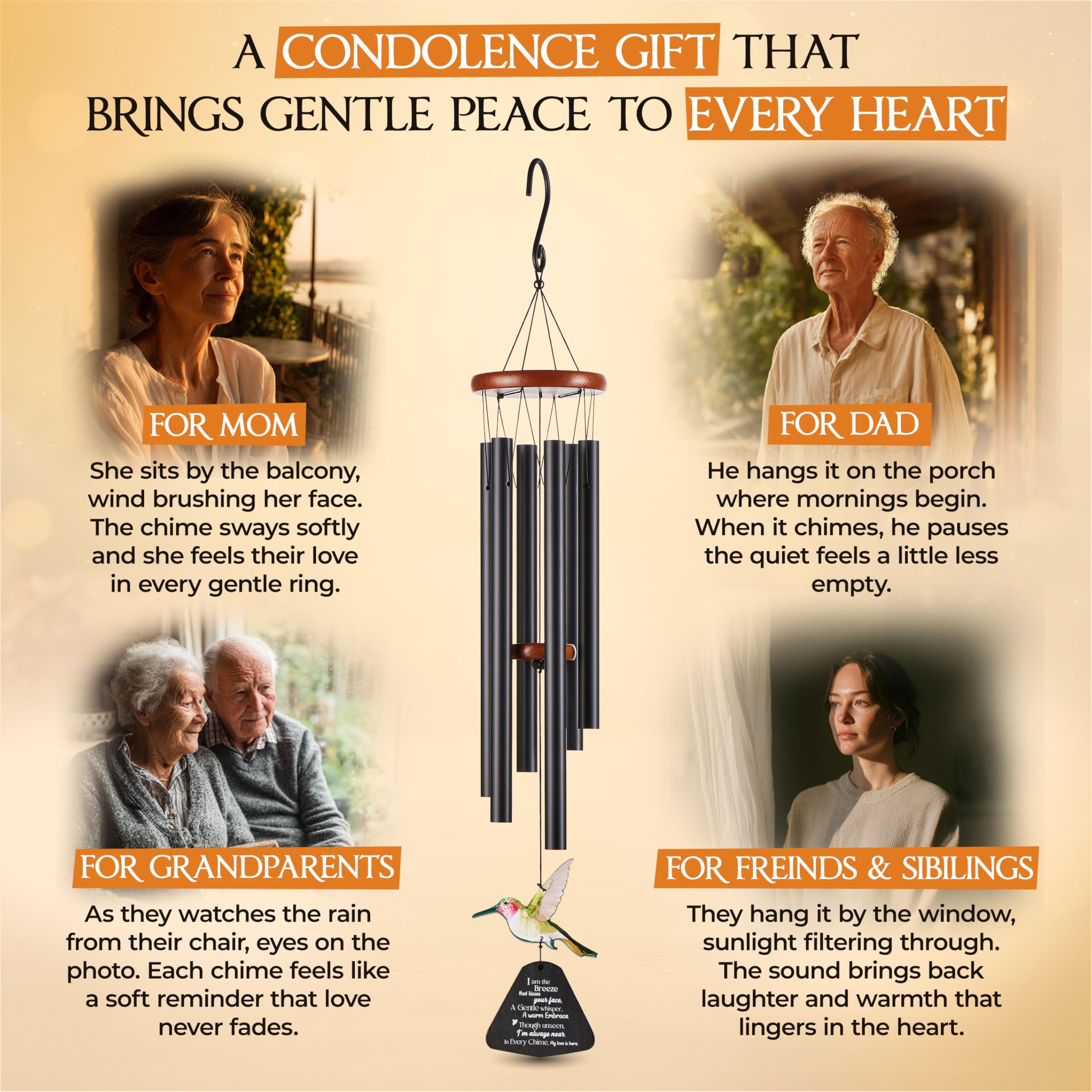 Captain Decor memorial wind chime features a black and brown finish for garden or mantel.