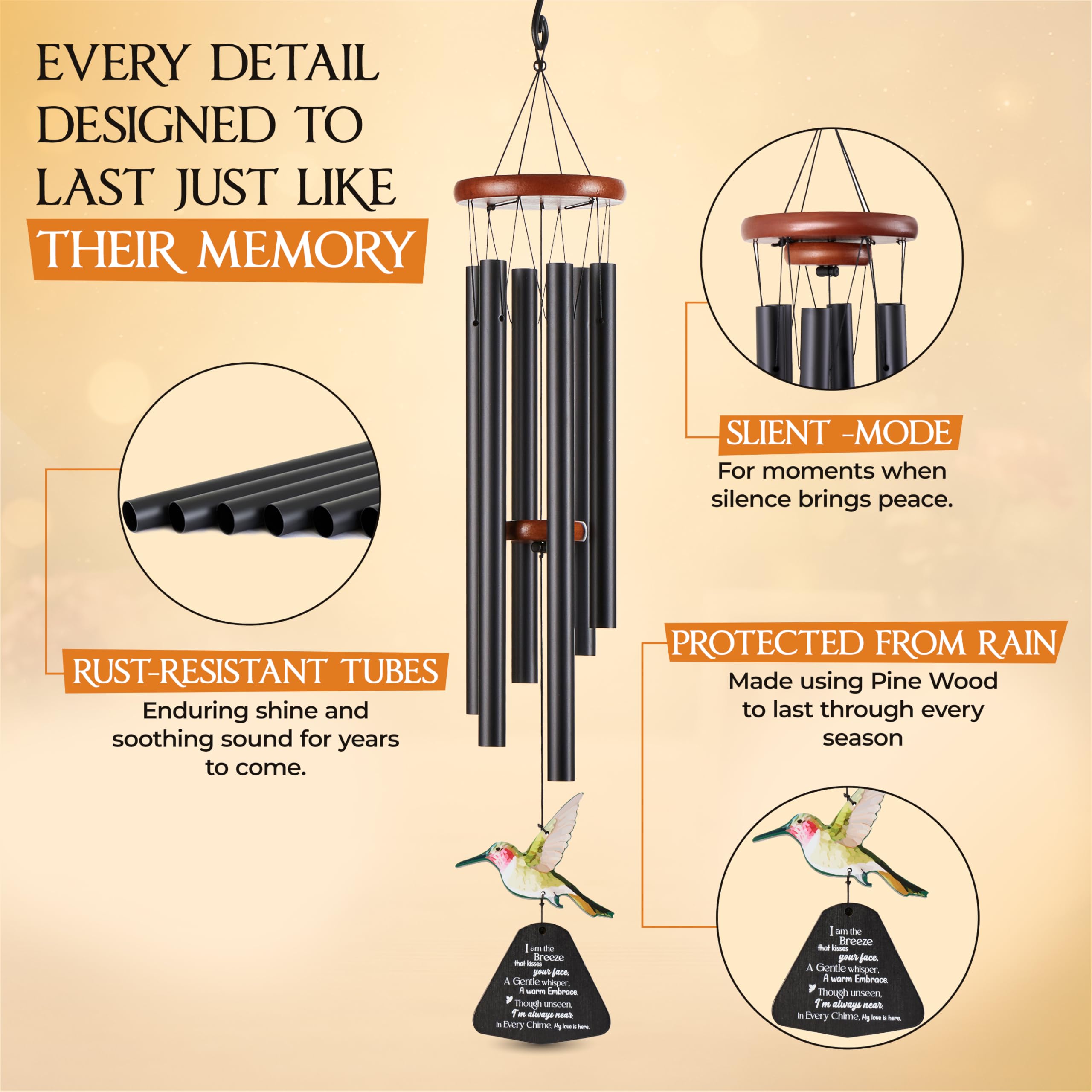 Captain Decor wind chime includes a mute feature for quiet reflection moments.