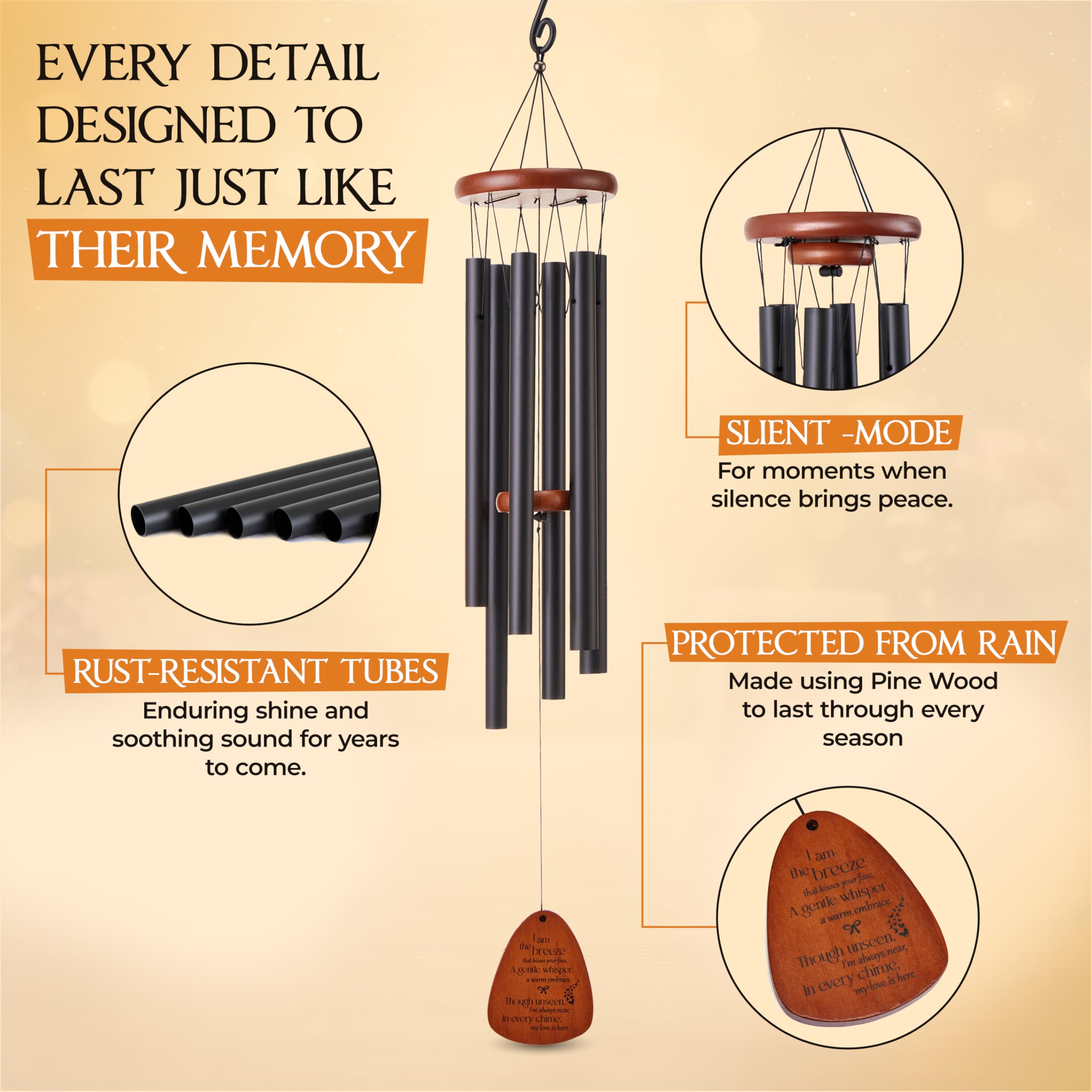 Captain Decor wind chime with mute feature for quiet reflection moments.