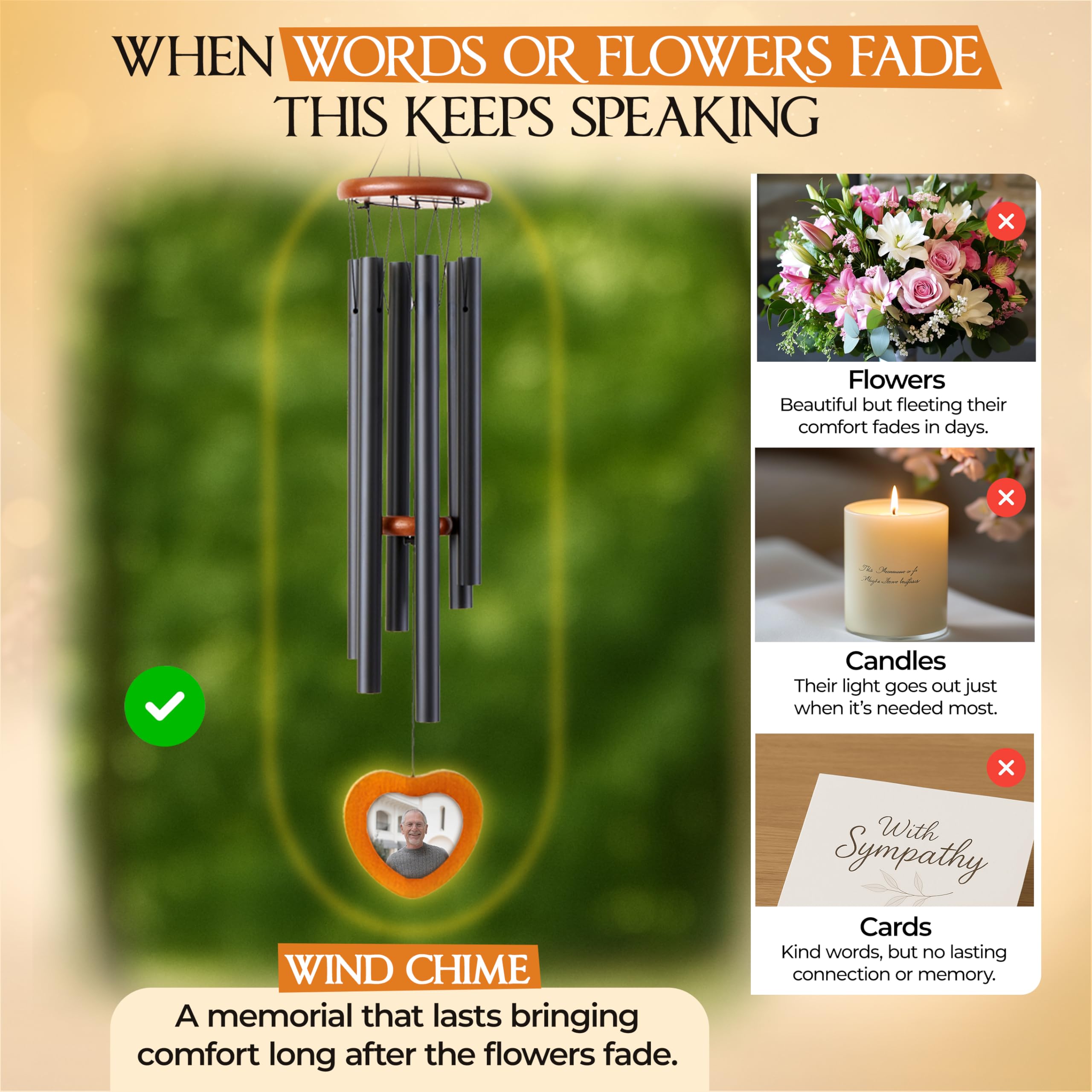Captain Decor 32-inch memorial wind chimes designed for indoor or outdoor use.