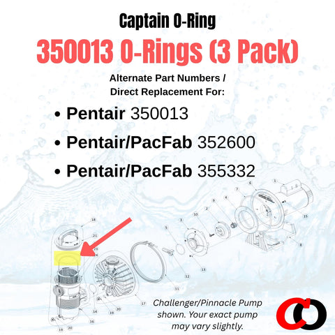 Captain O-Ring 350013 dimensions image showing inner diameter and thickness for precise fit.
