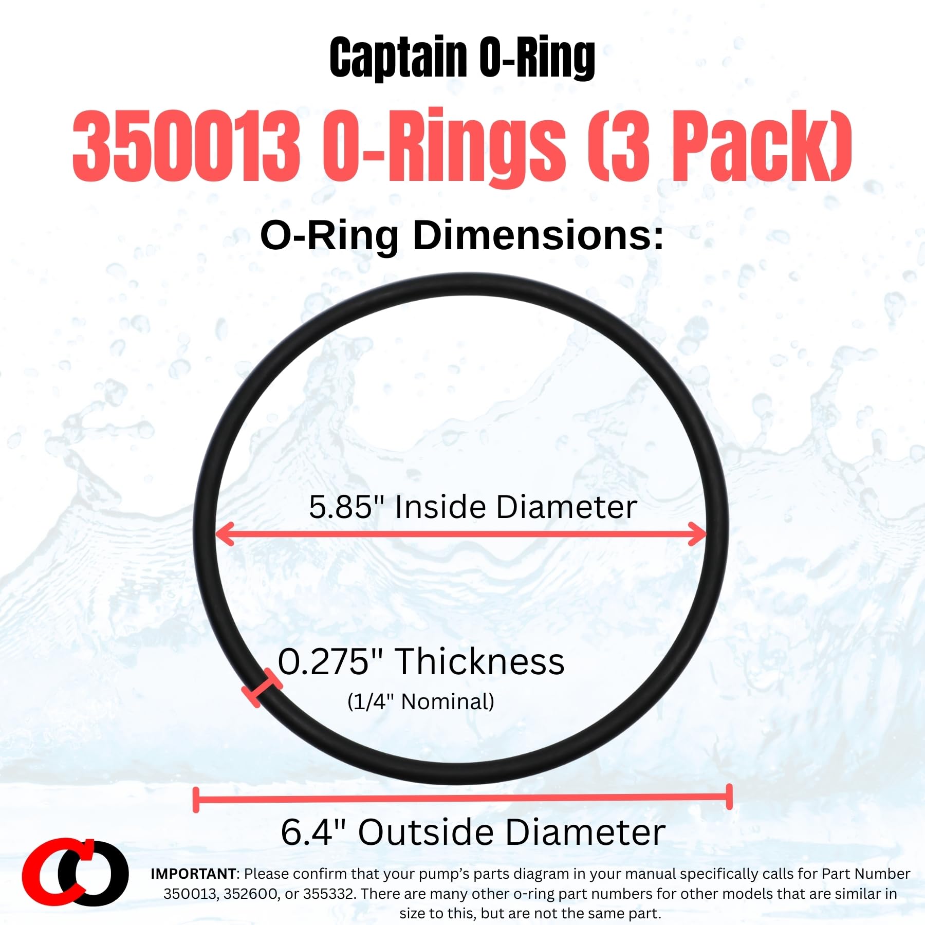 Captain O-Ring 350013 parts diagram image helps verify correct part number.