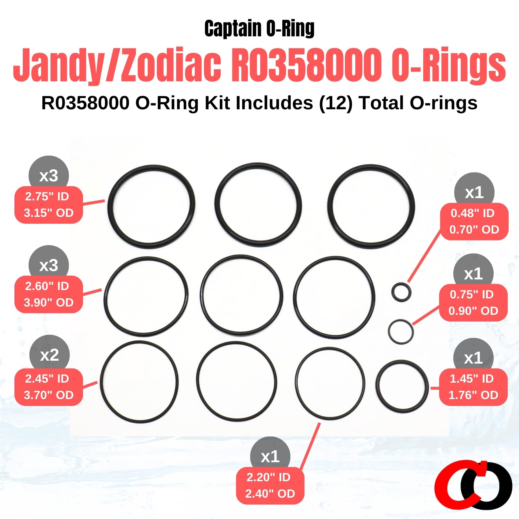 Captain O-Ring R0358000 fits Jandy/Zodiac CV and CL Versa-Plumb series for reliable sealing.
