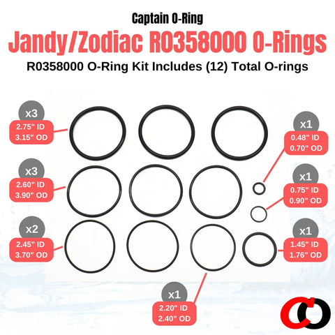 Captain O-Ring R0358000 fits Jandy/Zodiac CV and CL Versa-Plumb series for reliable sealing.