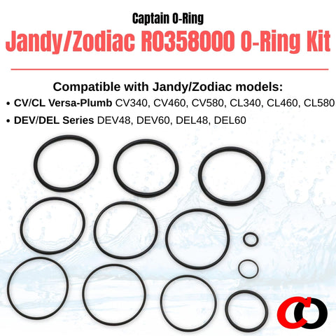 Captain O-Ring R0358000 close-up of twelve o-rings for pool filter maintenance.