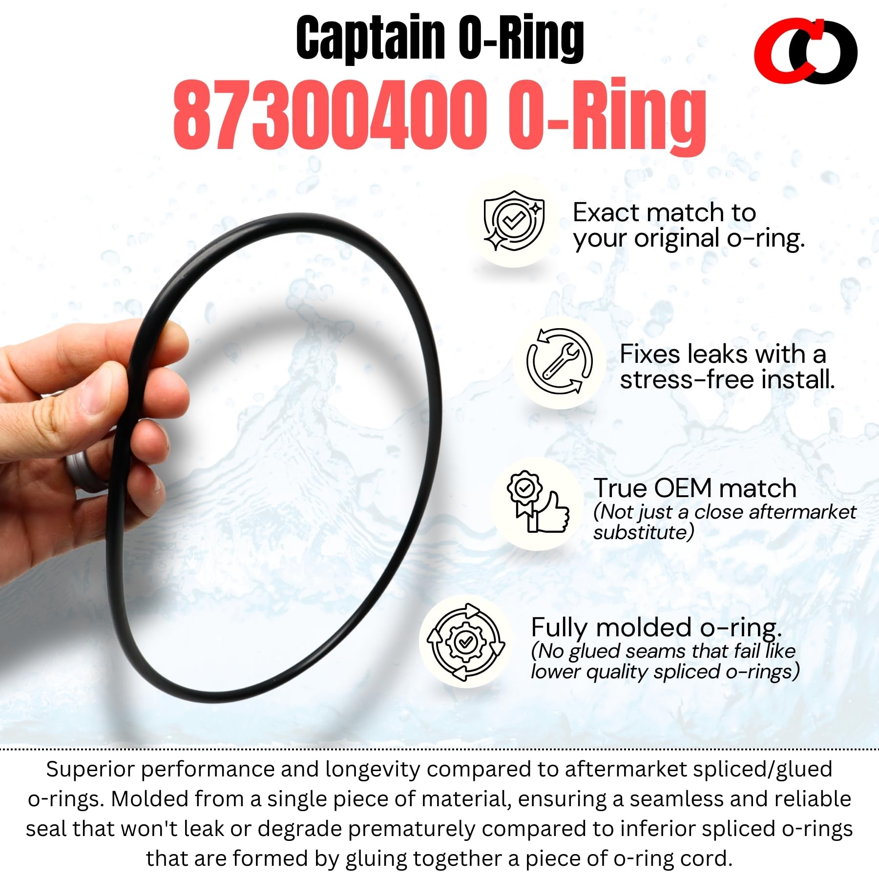 Captain O-Ring seal between filter tank halves minimizes leaks during operation.