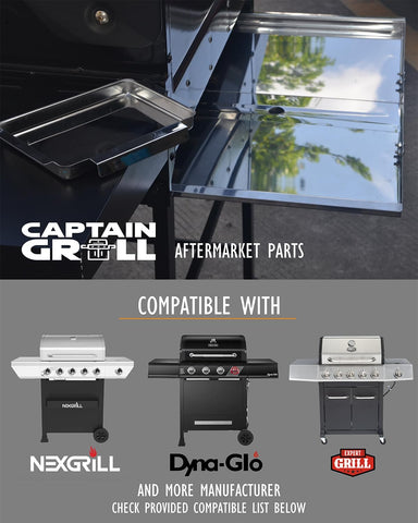 CaptainGrill adjustable-width tray fits 24–30 inch grills.