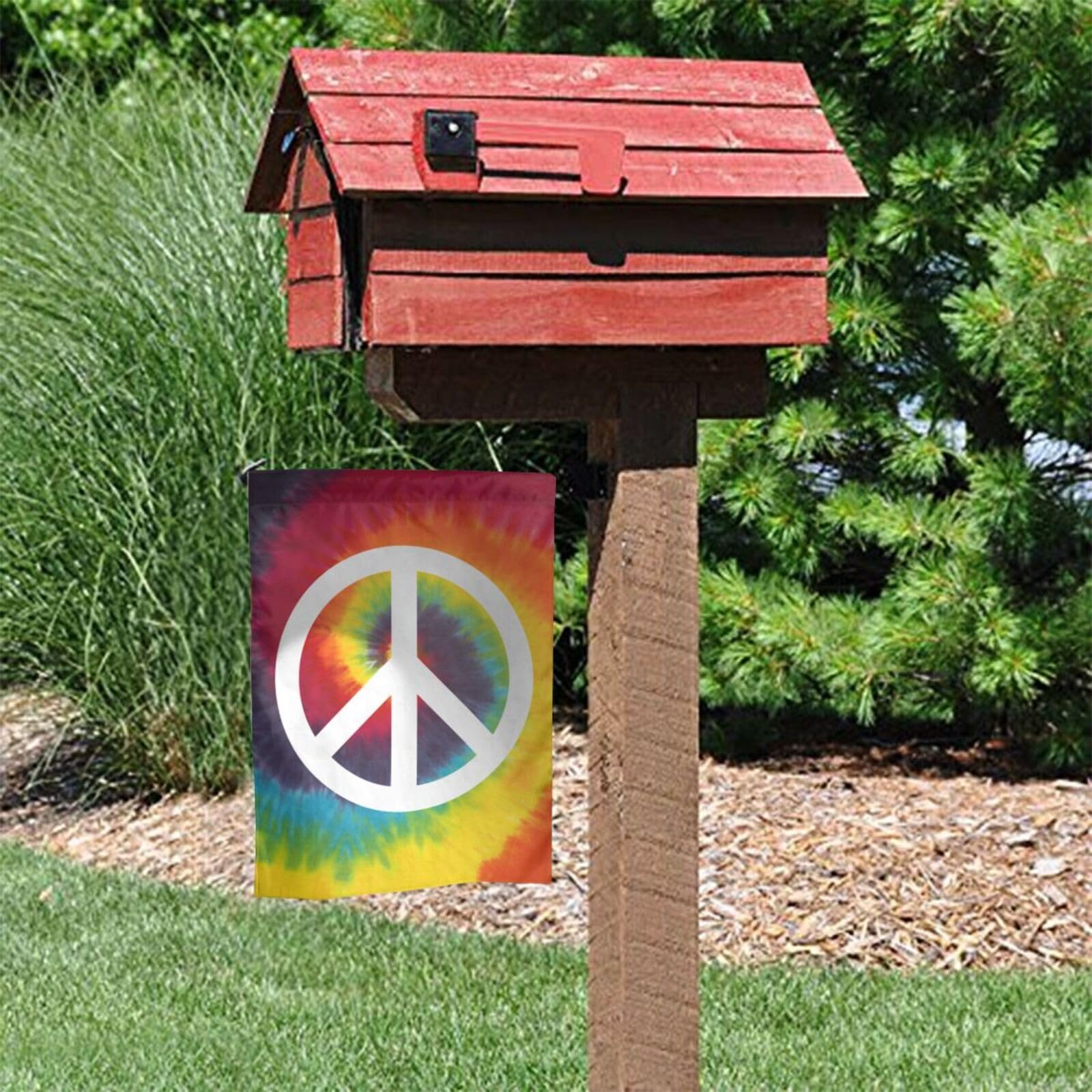 Caqqweiz Tie Dye Peace Flag 12x18 size fits standard flag stands.