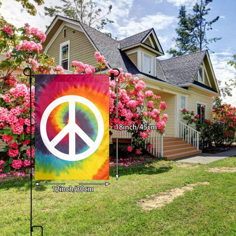 Caqqweiz Tie Dye Peace Flag back view showing colors from both sides for outdoor display.