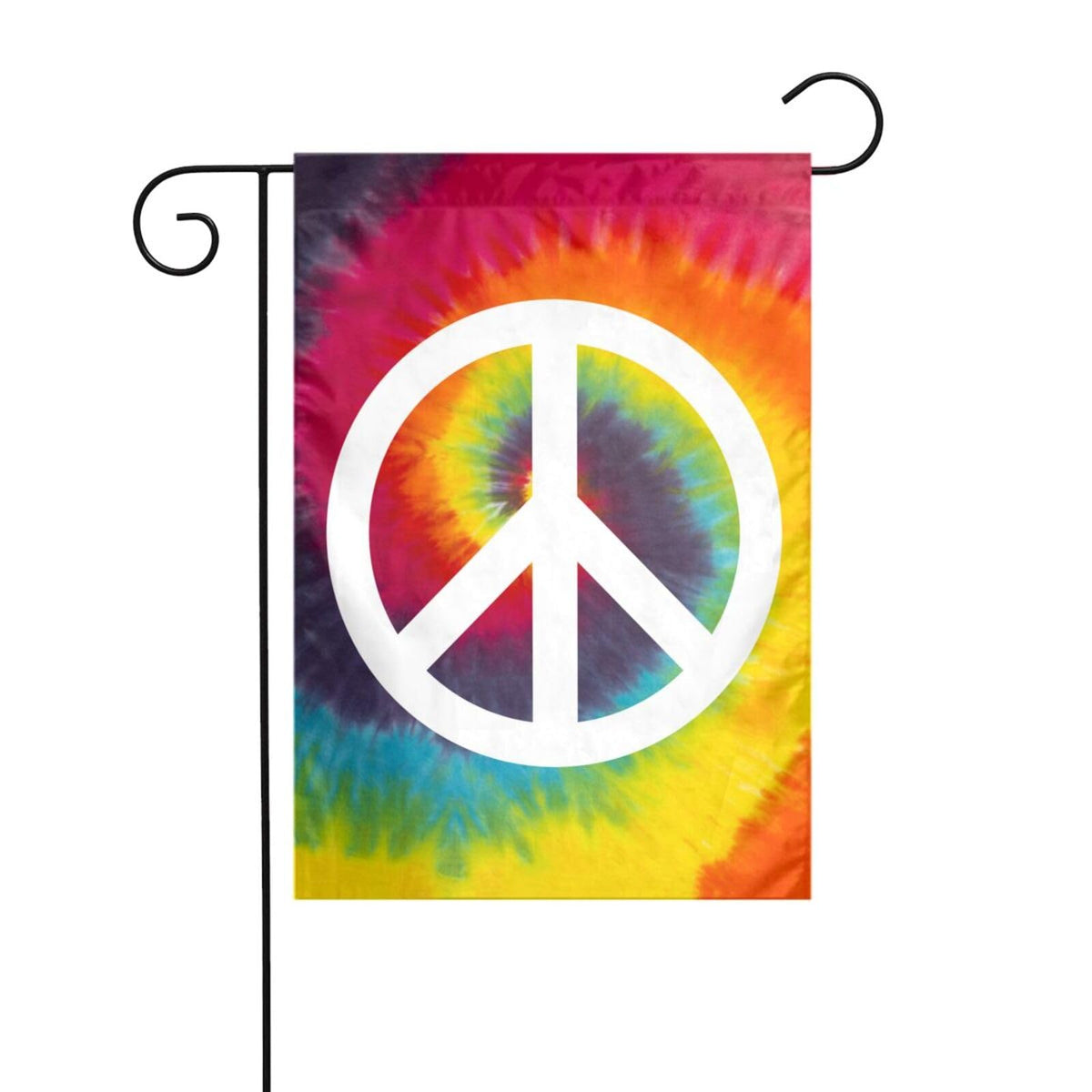 Caqqweiz Tie Dye Peace Flag front view with vibrant double-sided print for outdoor decoration.