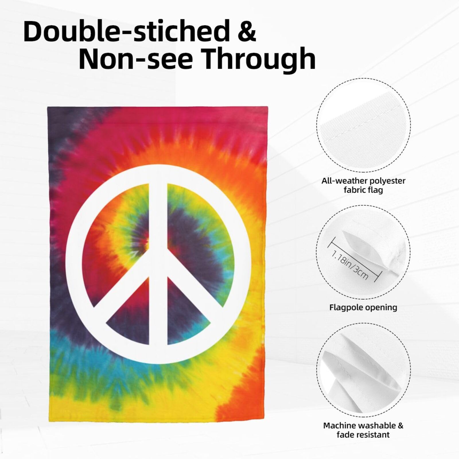 Caqqweiz Tie Dye Peace Flag indoor or outdoor versatile decor.